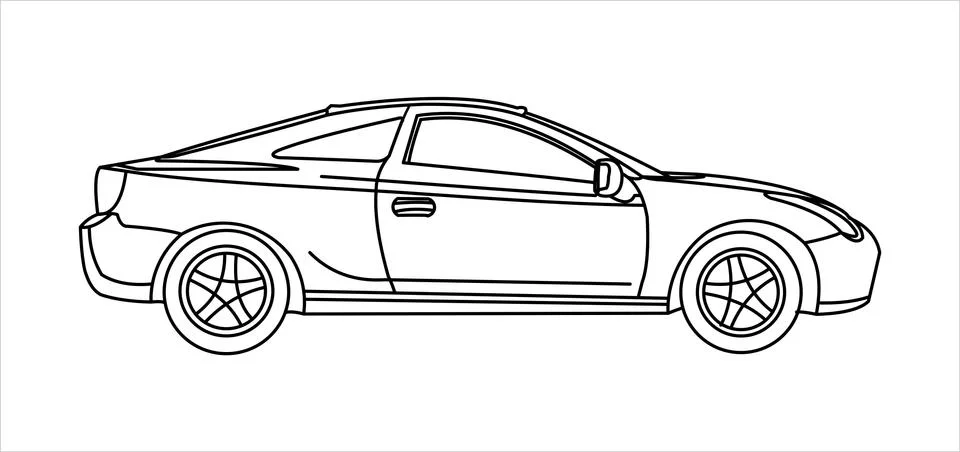 Passenger car, side view. Fast car. Outline. Stock Illustration
