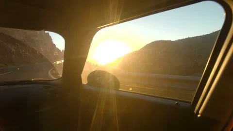 Passenger Car Taking Two Sharp Curves in the Sunlight Stock Footage 75916465