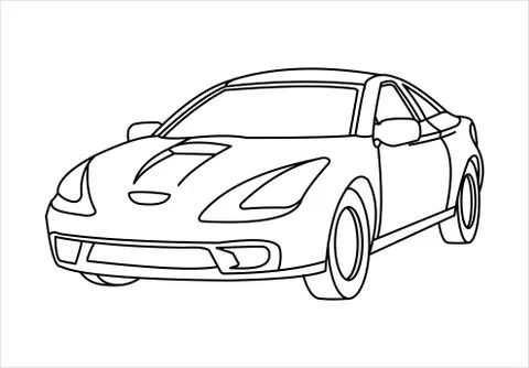 Passenger car, three-quarter view. Fast car. Outline. Stock Illustration