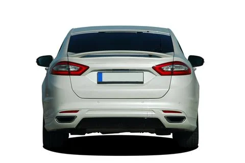 Passenger car on white background, back view Stock Photos
