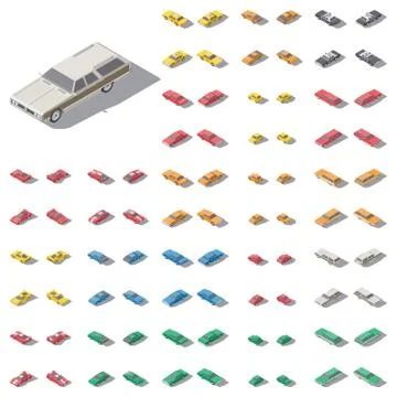 Passenger cars presented at different angles isometric icon set Stock Illustration