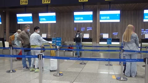 Passenger check-in counters at Sheremetyevo airport. Russia Moscow 스톡 동영상 155652997