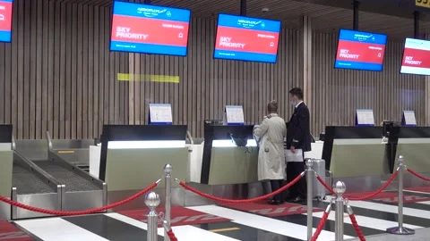 Passenger check-in counters at Sheremetyevo airport. Russia Moscow Stock Footage 155653495