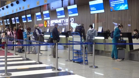 Passenger check-in counters at Sheremetyevo airport. Russia Moscow Video stock 155653613