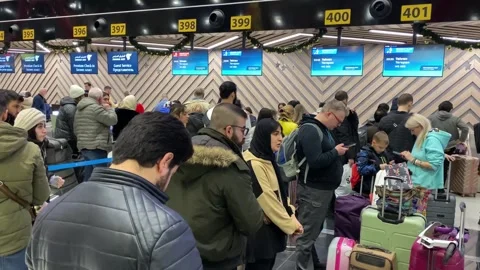 Passenger Check-In Moscow-Tehran Counters At Sheremetyevo Airport. Russia Moscow Stock Footage 266846359