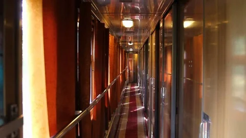 Passenger Comfortable Train Compartment during the Trip, Night Sleep Wagon. Insi Stock Footage