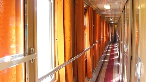 Passenger Comfortable Train .Night Sleep Wagon. Coronavirus COVID 19 in empty  Video stock 78001347