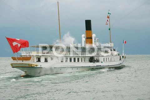 Passenger cruise in pully of lake of geneva, switzerland Stock Photos