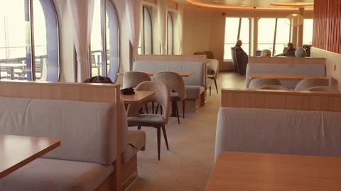 Passenger dining lounge at ferry operating across the English Channel crossing 库存影片 341873144