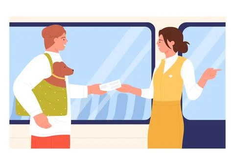 Passenger with dog checking airplane ticket Stock Illustration