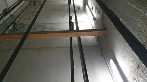 Passenger elevator from the inside. Elevator design. Lift shaft. Elevator cable. Stock Footage 153053611