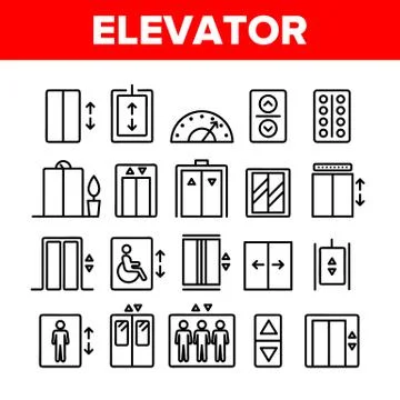 Passenger Elevator, Lift Vector Linear Icons Set Stock Illustration