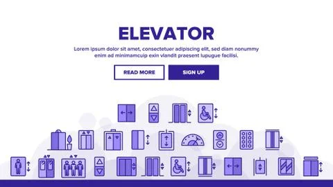 Passenger Elevator, Lift Vector Linear Icons Set Stock Illustration