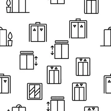Passenger Elevator, Lift Vector Seamless Pattern 스톡 일러스트