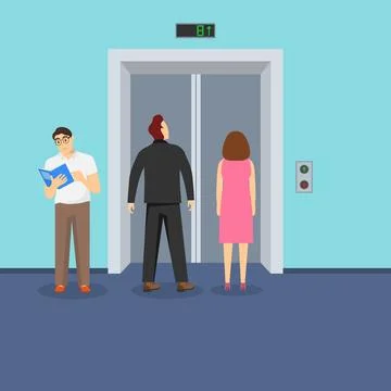 Passenger elevator with people, interior of building with passenger elevator 스톡 일러스트