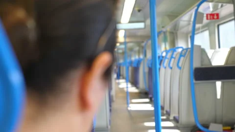 Passenger on the empty train during pandemic time in 4k slow motion 60fps 動画素材 149003368