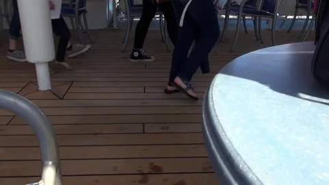 Passenger feet on ship deck Stock Footage 74001657