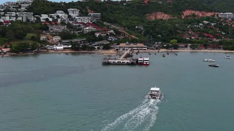 Passenger Ferry Approaching Island Pier in Thailand Stock Footage 336257645