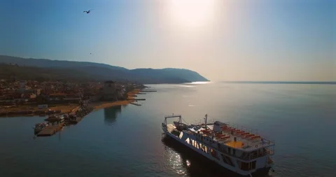 Passenger ferry approaching the pier Stock Footage 252644104