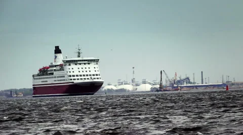 Passenger ferry. On the background of the port Video stock 56469168