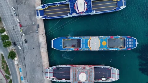 Passenger ferry boat preparing to anchor in Limenas city harbor Video stock 278792806