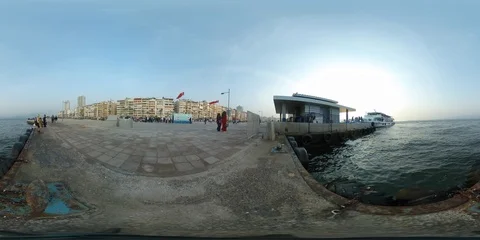 Passenger Ferry Loading at Pier - 360 VR Stock Footage 97048137