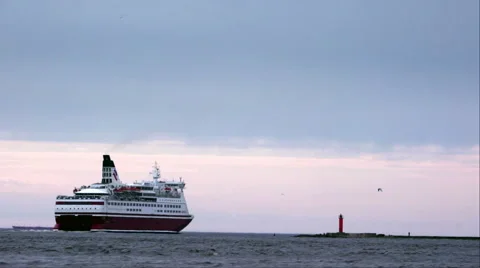 Passenger ferry to sail along the lighthouse. Stock Footage 56469191