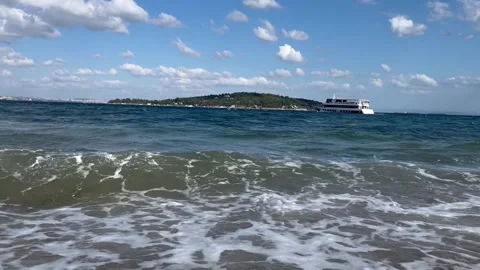 Passenger Ferry Sailing Behind Foamy Sea Waves Stock Footage 342355154