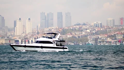 Passenger ferry sails across the Bosphorus strait in Istanbul, Turkey Stock Footage 316894355