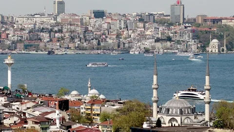 Passenger ferry sails across the Bosphorus strait in Istanbul, Turkey Stock Footage 316894476