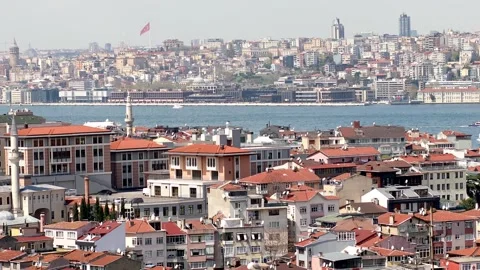 Passenger ferry sails across the Bosphorus strait in Istanbul, Turkey Stock Footage 316894541
