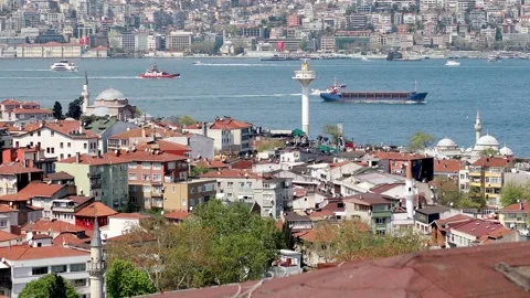 Passenger ferry sails across the Bosphorus strait in Istanbul, Turkey Stock Footage 316894590
