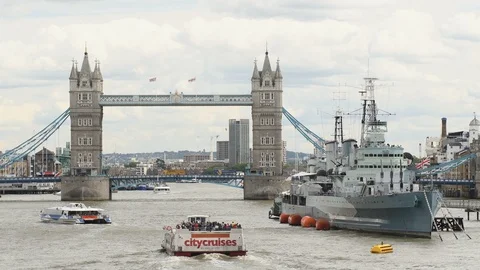 A passenger ferry sails on the river Thames Stock Footage 97167737