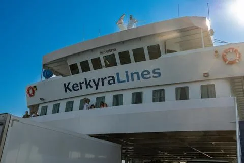 Passenger Ferry Upper Deck with Sun Flare and Blue Sky 库存照片