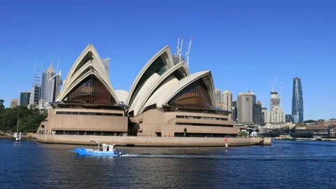 Passenger ferry view of major architecture landmark of Sydney Australia 4k. Stock Footage 195553468