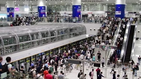 Passenger Flow during Evening Rush Hour in Gangxia North of SZMC Line 14 PartBC Stock Footage 241964968
