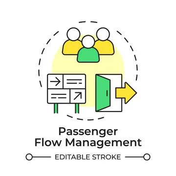 Passenger flow management flat linear concept icon 스톡 일러스트