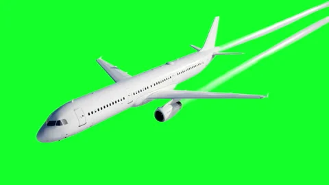 Passenger flying Plane animation. A condensation trail of an airplane. Green Stockbeeldmateriaal 85492032