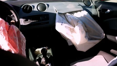 Passenger Front Airbag Deployed After Head-on Collision. - reveal shot Stock Footage 269003384