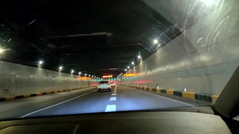 Passenger front view through windscreen of car entering Tianjin  welcoming sign Stock Footage 266074881