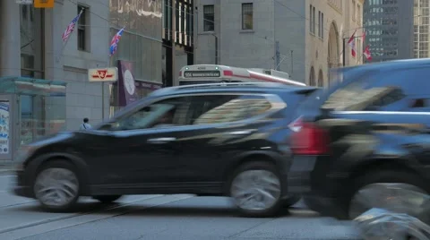 Passenger Getting On Toronto TTC Public Transit Streetcar Traffic Intersection Video stock 66834932