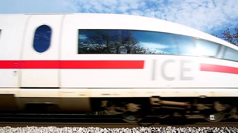 Passenger high speed train side view with audio Stock Footage 109464563