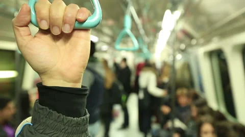 Passenger holding hand grab Stock Footage 47617569