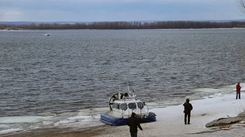 Passenger hovercraft departs from the shore Stock Footage 61221509
