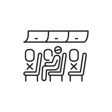 Passenger inside plane black line icon. Safe travel. Pictogram for web, mobil Stock Illustration