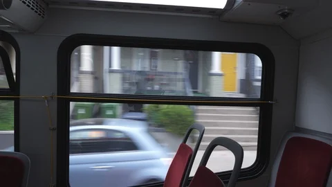 Passenger interior view riding at back of city bus. Toronto, Ontario, Canada. Stock Footage