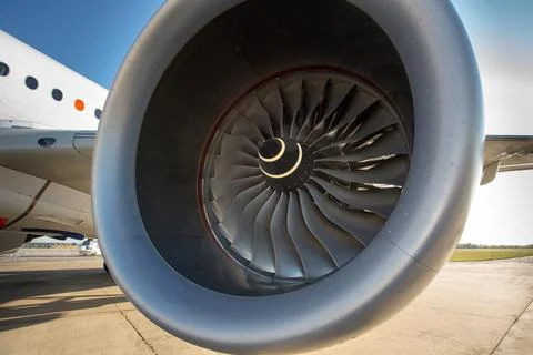 Passenger jet plane engine front view Stock Photos