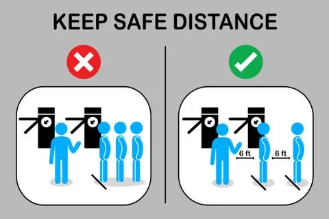 Passenger keep distance queue and waiting at automatic ticket gate. Stock Illustration