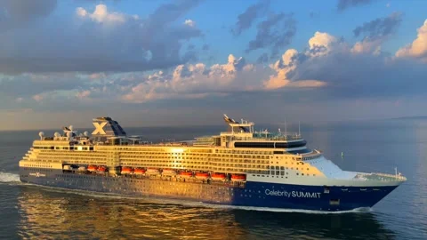 Passenger liner Celebrity SUMMIT overtaking container vessel Stock Footage 242827669