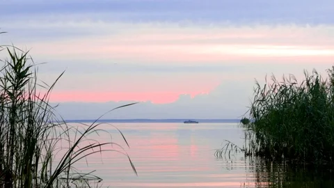 Passenger liner floating on the horizon at sunset. 動画素材 113271453